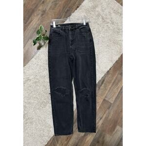 American Eagle Size 2 Washed Out Black Distressed Mom Straight High-Rise Jeans